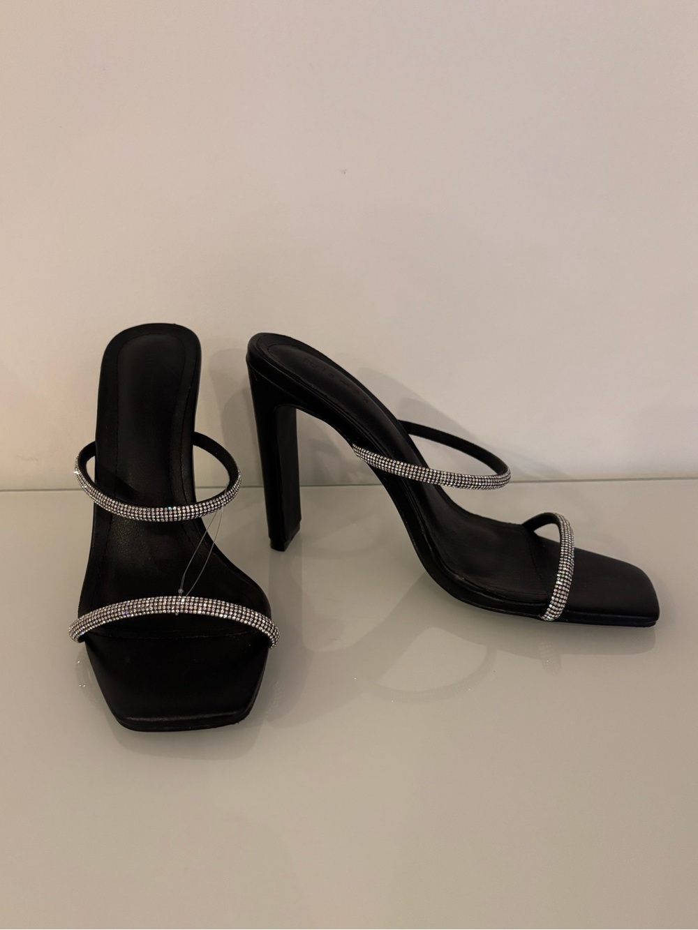 Lulamax Black Rhinestone Strappy Stiletto Mules Y2K